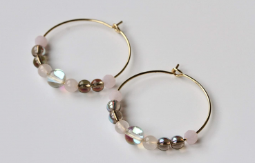 Perlen Creole Rosenquarz vergoldet / Geschenk für Sie / Edelstein Ohrringe / besonderes Geschenk / Party Creolen / Boho Ohrringe / statement